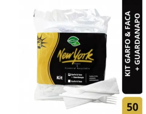 Kit Garfo Faca Guardanapo Sachê New York C/50